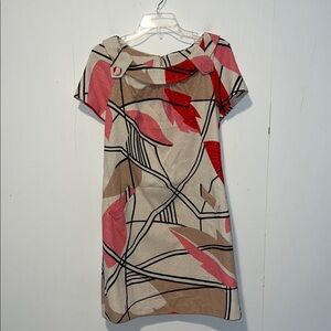 Alberto Makali Pink and Tan Geometric Short Sleeve Mini Dress 031326 Made In USA